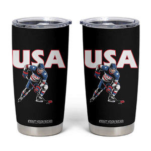 USA Ice Hockey Player Patriotic Graphic Tumbler Cup Red White and Blue American Sports Fan TS02 Black Print Your Wear