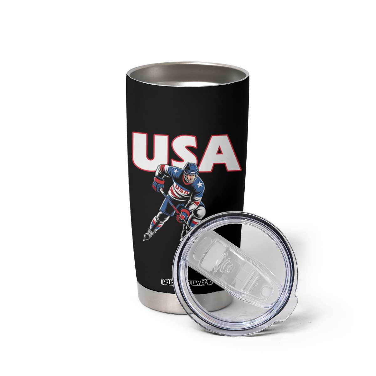USA Ice Hockey Player Patriotic Graphic Tumbler Cup Red White and Blue American Sports Fan TS02 Print Your Wear