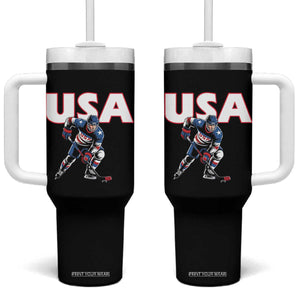 USA Ice Hockey Player Patriotic Graphic Tumbler With Handle Red White and Blue American Sports Fan TS02 One Size: 40 oz Black Print Your Wear