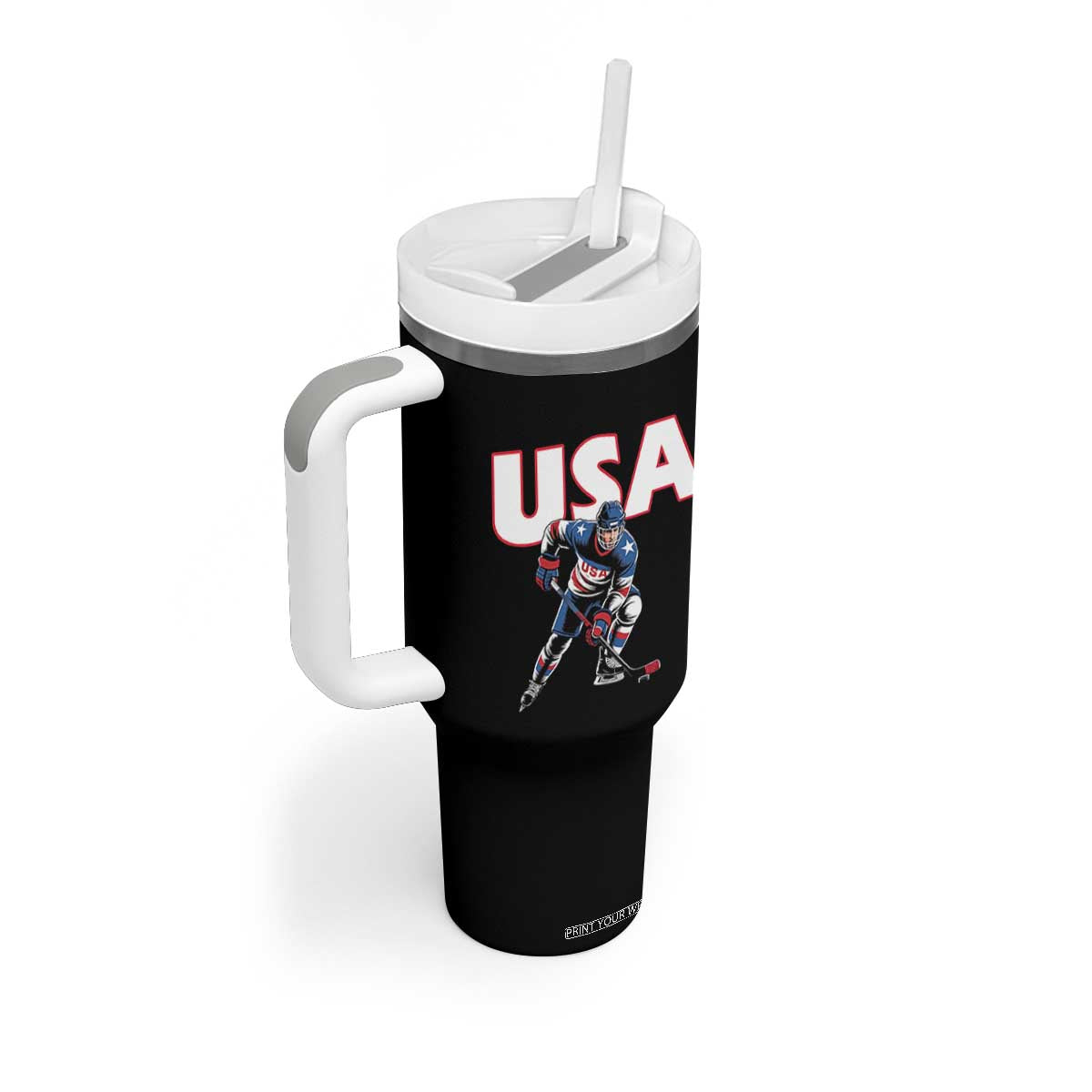 USA Ice Hockey Player Patriotic Graphic Tumbler With Handle Red White and Blue American Sports Fan TS02 Print Your Wear