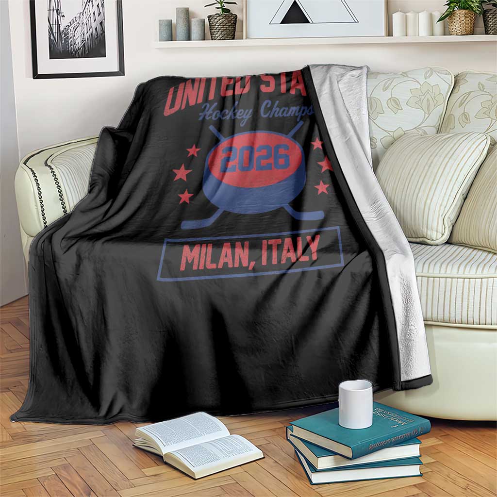 United States Hockey Champs 2026 Milan Italy Throw Blanket Patriotic USA Gold Medal Winter Games Fan TS02 Print Your Wear