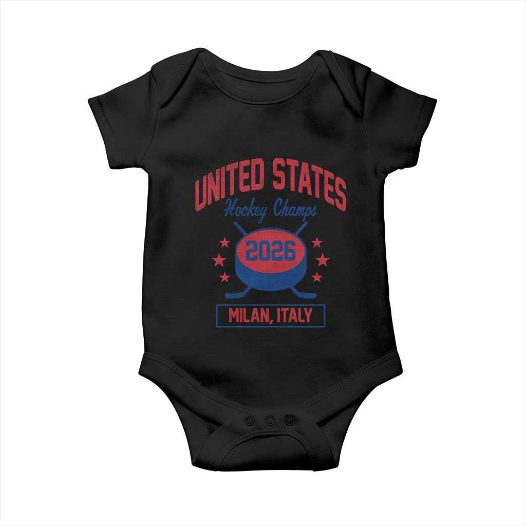 United States Hockey Champs 2026 Milan Italy Baby Onesie Patriotic USA Gold Medal Winter Games Fan TS02 Black Print Your Wear