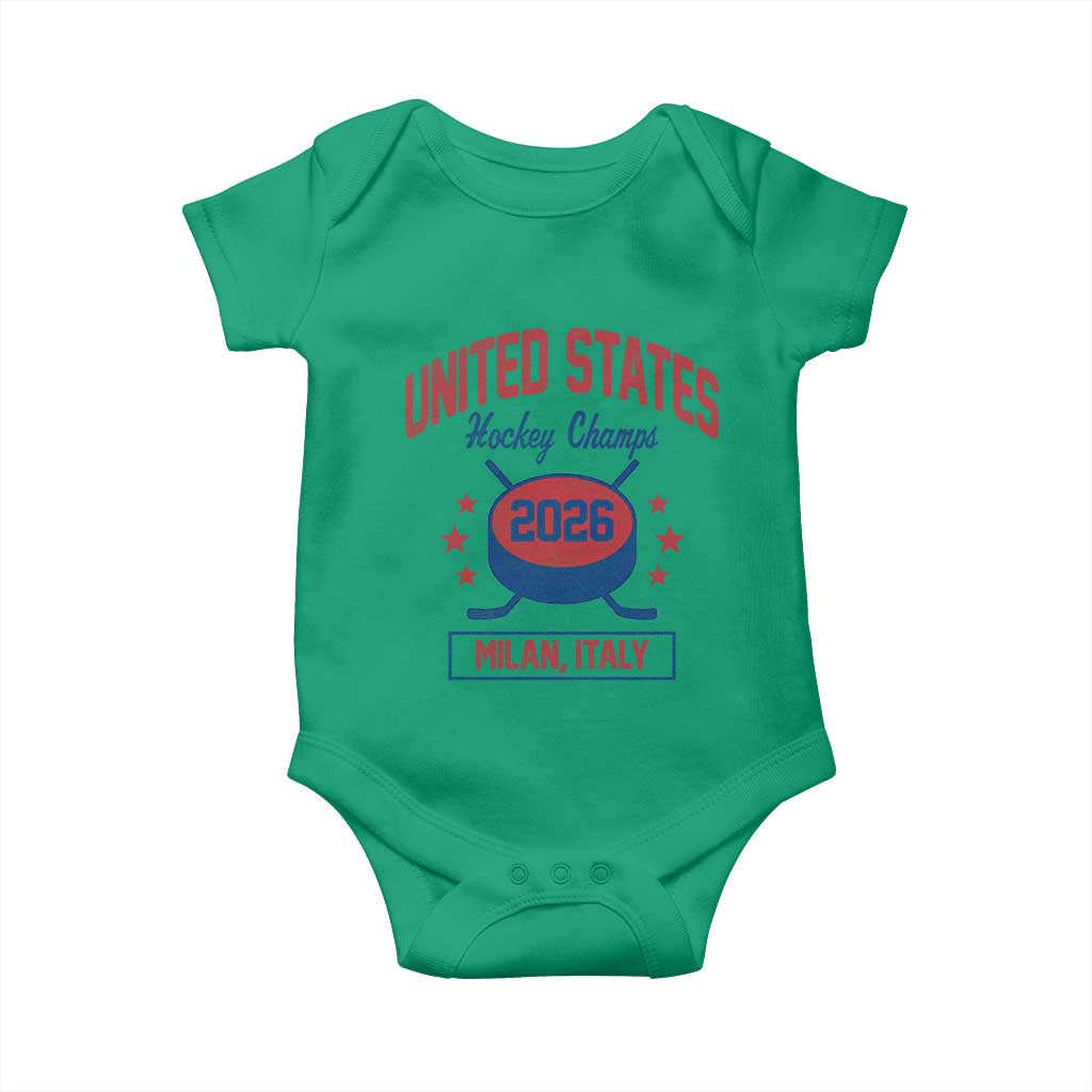 United States Hockey Champs 2026 Milan Italy Baby Onesie Patriotic USA Gold Medal Winter Games Fan TS02 Irish Green Print Your Wear