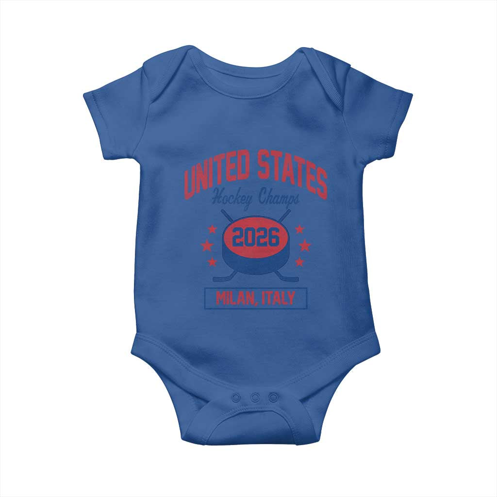 United States Hockey Champs 2026 Milan Italy Baby Onesie Patriotic USA Gold Medal Winter Games Fan TS02 Royal Blue Print Your Wear