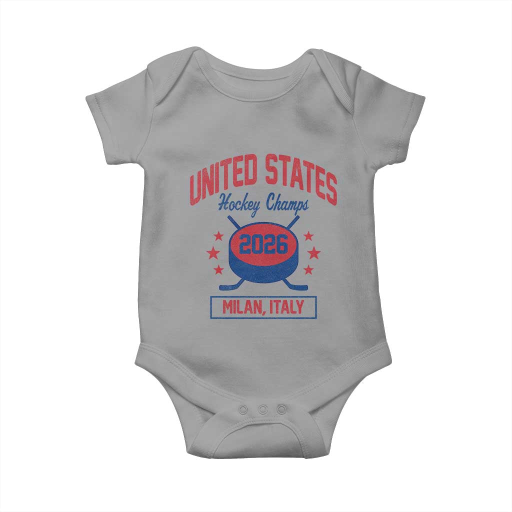 United States Hockey Champs 2026 Milan Italy Baby Onesie Patriotic USA Gold Medal Winter Games Fan TS02 Sport Gray Print Your Wear