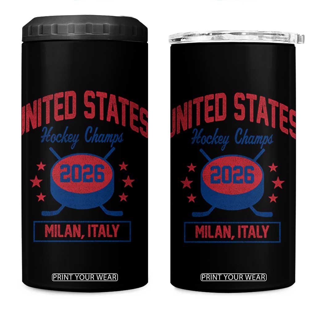 United States Hockey Champs 2026 Milan Italy 4 in 1 Can Cooler Tumbler Patriotic USA Gold Medal Winter Games Fan TS02 One Size: 16 oz Black Print Your Wear