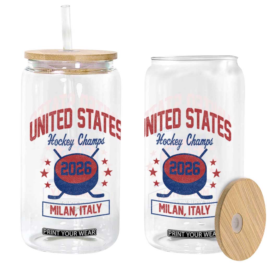 United States Hockey Champs 2026 Milan Italy Glass Can Patriotic USA Gold Medal Winter Games Fan TS02 Print Your Wear