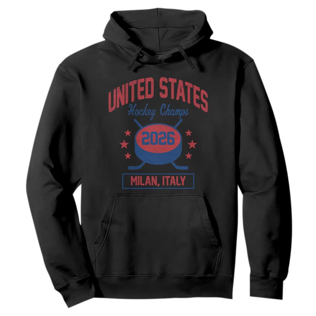 United States Hockey Champs 2026 Milan Italy Hoodie Patriotic USA Gold Medal Winter Games Fan TS02 Black Print Your Wear