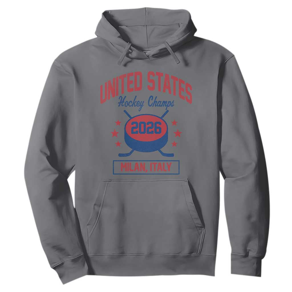 United States Hockey Champs 2026 Milan Italy Hoodie Patriotic USA Gold Medal Winter Games Fan TS02 Charcoal Print Your Wear