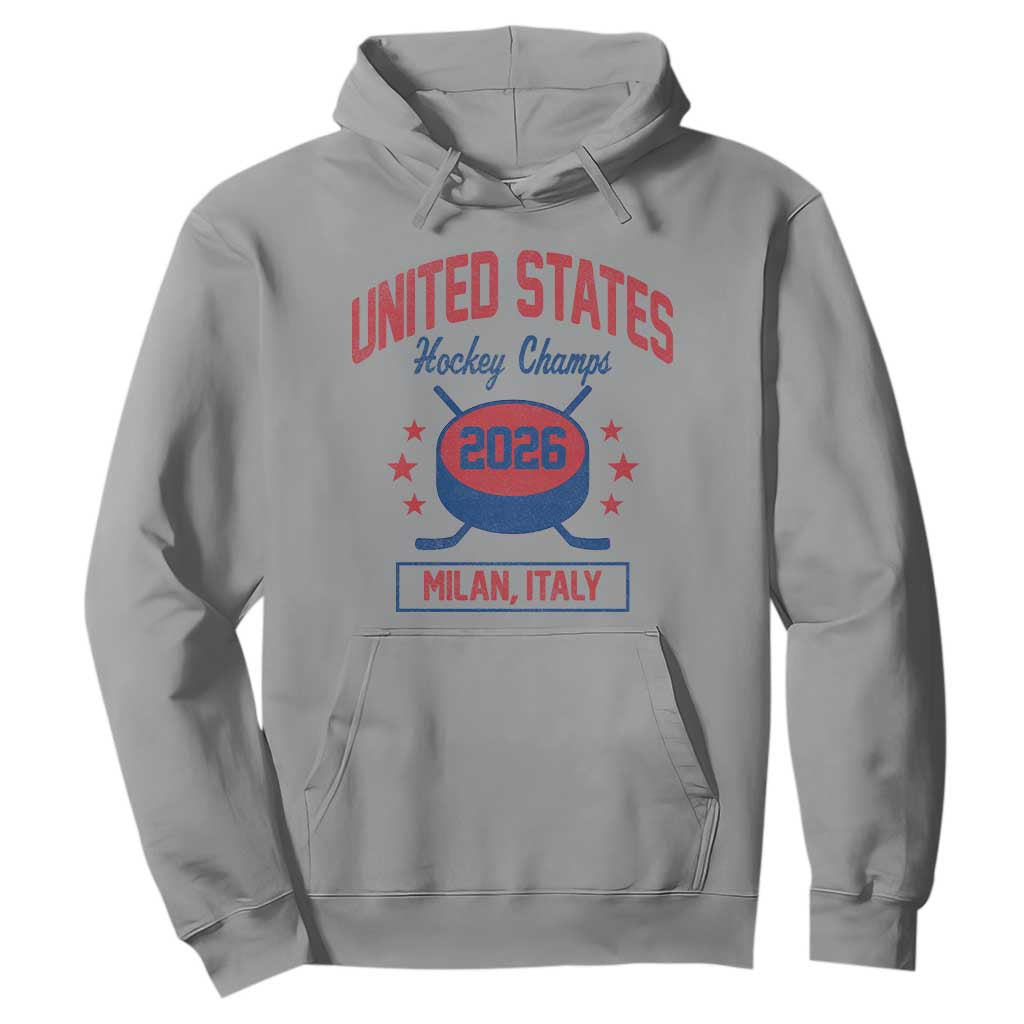 United States Hockey Champs 2026 Milan Italy Hoodie Patriotic USA Gold Medal Winter Games Fan TS02 Sport Gray Print Your Wear
