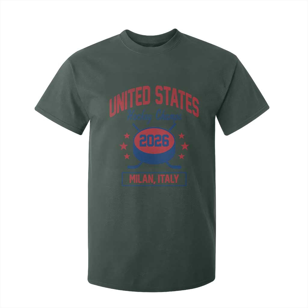 United States Hockey Champs 2026 Milan Italy T Shirt For Kid Patriotic USA Gold Medal Winter Games Fan TS02 Dark Forest Green Print Your Wear