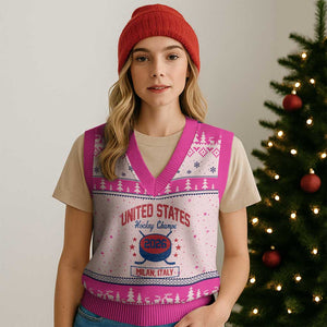 United States Hockey Champs 2026 Milan Italy V-Neck Knit Sweater Vest Patriotic USA Gold Medal Winter Games Fan TS02 Hot Pink Print Your Wear