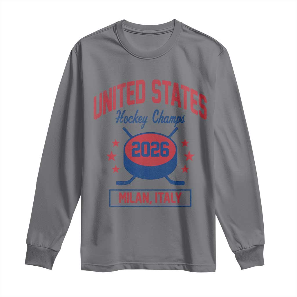 United States Hockey Champs 2026 Milan Italy Long Sleeve Shirt Patriotic USA Gold Medal Winter Games Fan TS02 Charcoal Print Your Wear