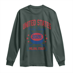 United States Hockey Champs 2026 Milan Italy Long Sleeve Shirt Patriotic USA Gold Medal Winter Games Fan TS02 Dark Forest Green Print Your Wear