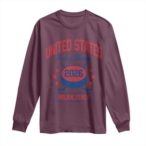 United States Hockey Champs 2026 Milan Italy Long Sleeve Shirt Patriotic USA Gold Medal Winter Games Fan TS02 Maroon Print Your Wear