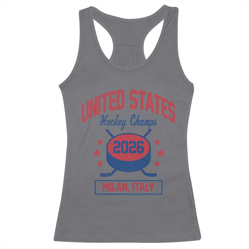 United States Hockey Champs 2026 Milan Italy Racerback Tank Top Patriotic USA Gold Medal Winter Games Fan TS02 Charcoal Print Your Wear