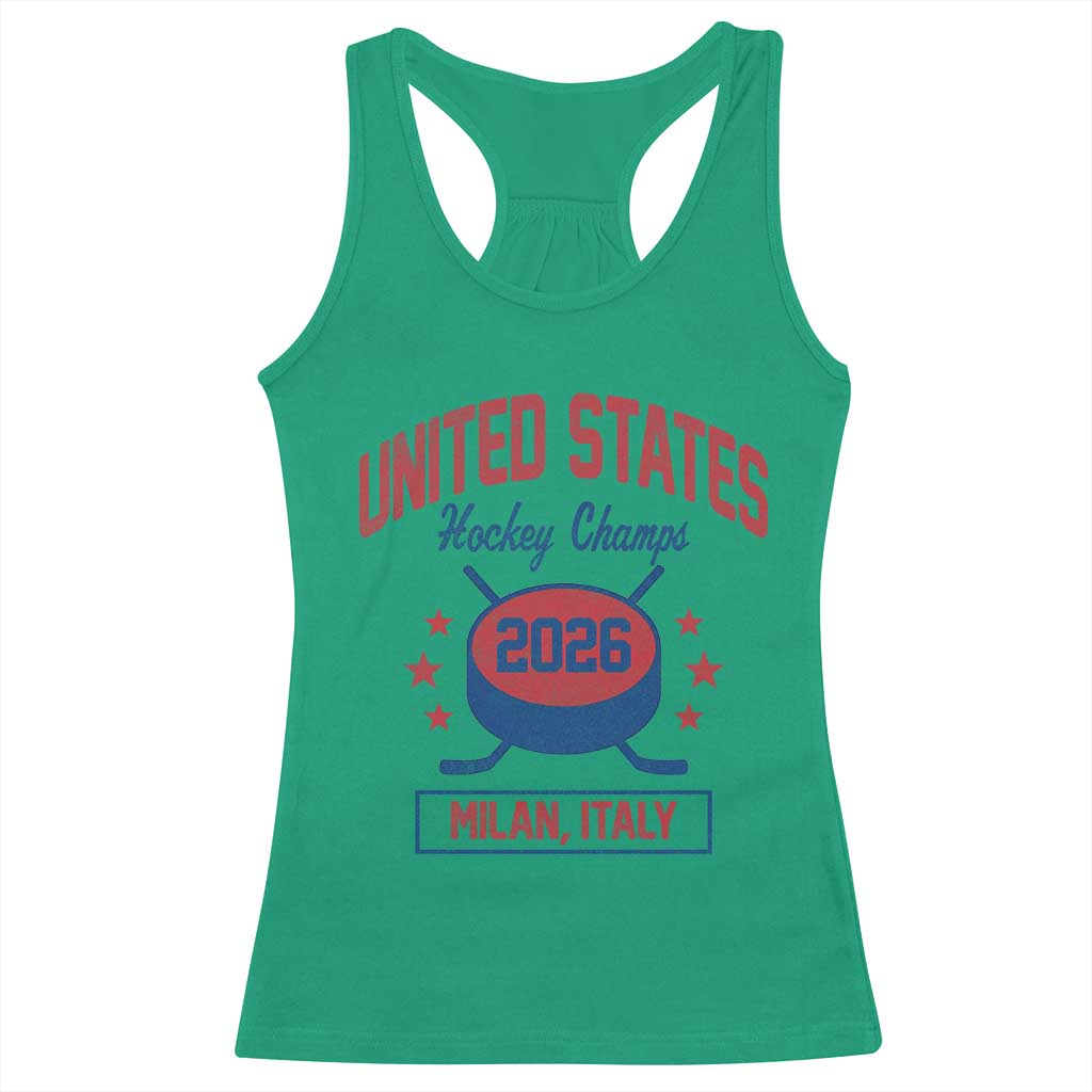 United States Hockey Champs 2026 Milan Italy Racerback Tank Top Patriotic USA Gold Medal Winter Games Fan TS02 Irish Green Print Your Wear