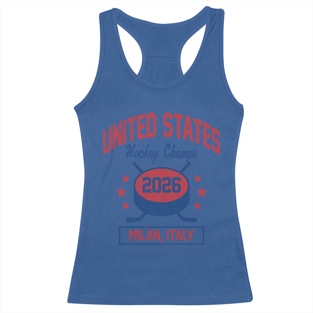 United States Hockey Champs 2026 Milan Italy Racerback Tank Top Patriotic USA Gold Medal Winter Games Fan TS02 Royal Blue Print Your Wear