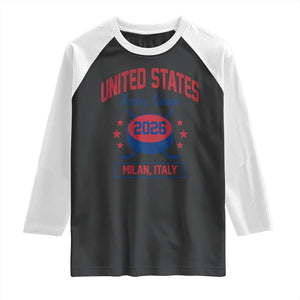 United States Hockey Champs 2026 Milan Italy Raglan Shirt Patriotic USA Gold Medal Winter Games Fan TS02 Black White Print Your Wear