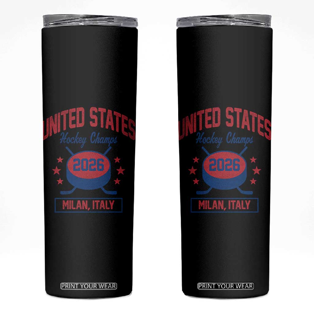 United States Hockey Champs 2026 Milan Italy Skinny Tumbler Patriotic USA Gold Medal Winter Games Fan TS02 Black Print Your Wear