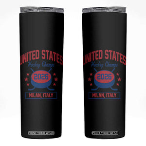 United States Hockey Champs 2026 Milan Italy Skinny Tumbler Patriotic USA Gold Medal Winter Games Fan TS02 Black Print Your Wear