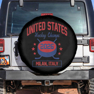 United States Hockey Champs 2026 Milan Italy Spare Tire Cover Patriotic USA Gold Medal Winter Games Fan TS02 No hole Black Print Your Wear