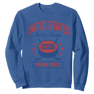 United States Hockey Champs 2026 Milan Italy Sweatshirt Patriotic USA Gold Medal Winter Games Fan TS02 Royal Blue Print Your Wear