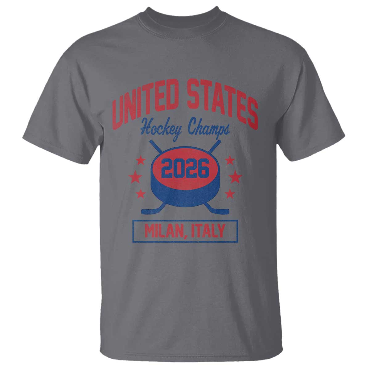United States Hockey Champs 2026 Milan Italy T Shirt Patriotic USA Gold Medal Winter Games Fan TS02 Charcoal Print Your Wear