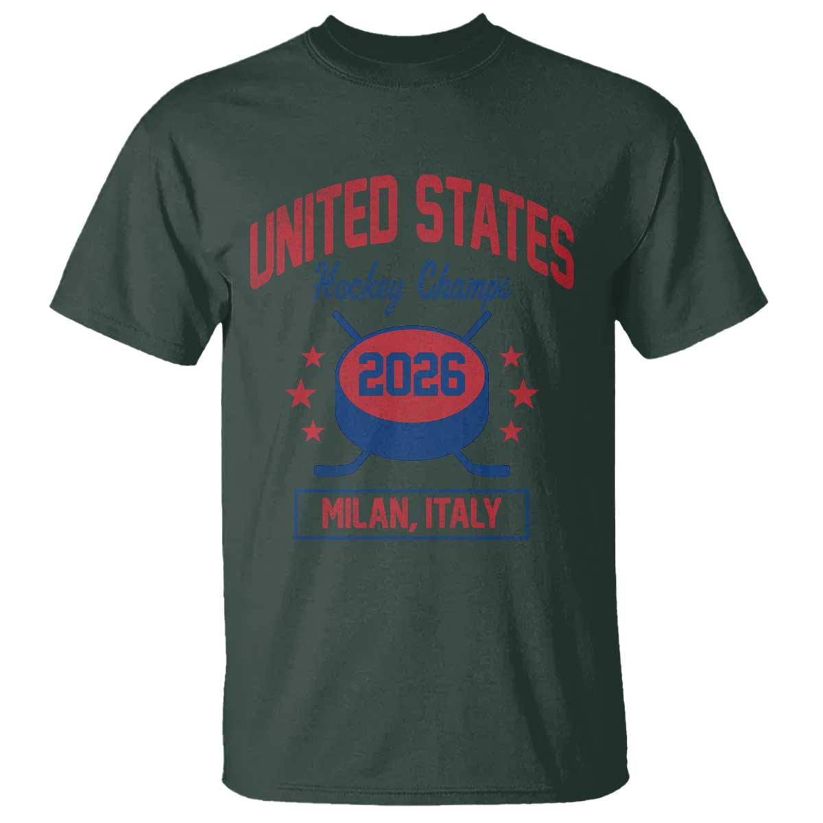 United States Hockey Champs 2026 Milan Italy T Shirt Patriotic USA Gold Medal Winter Games Fan TS02 Dark Forest Green Print Your Wear