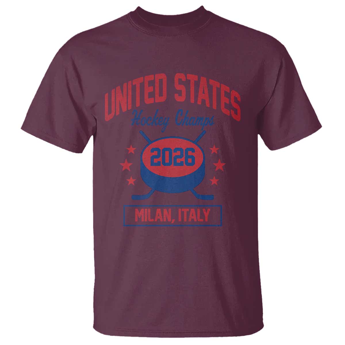 United States Hockey Champs 2026 Milan Italy T Shirt Patriotic USA Gold Medal Winter Games Fan TS02 Maroon Print Your Wear