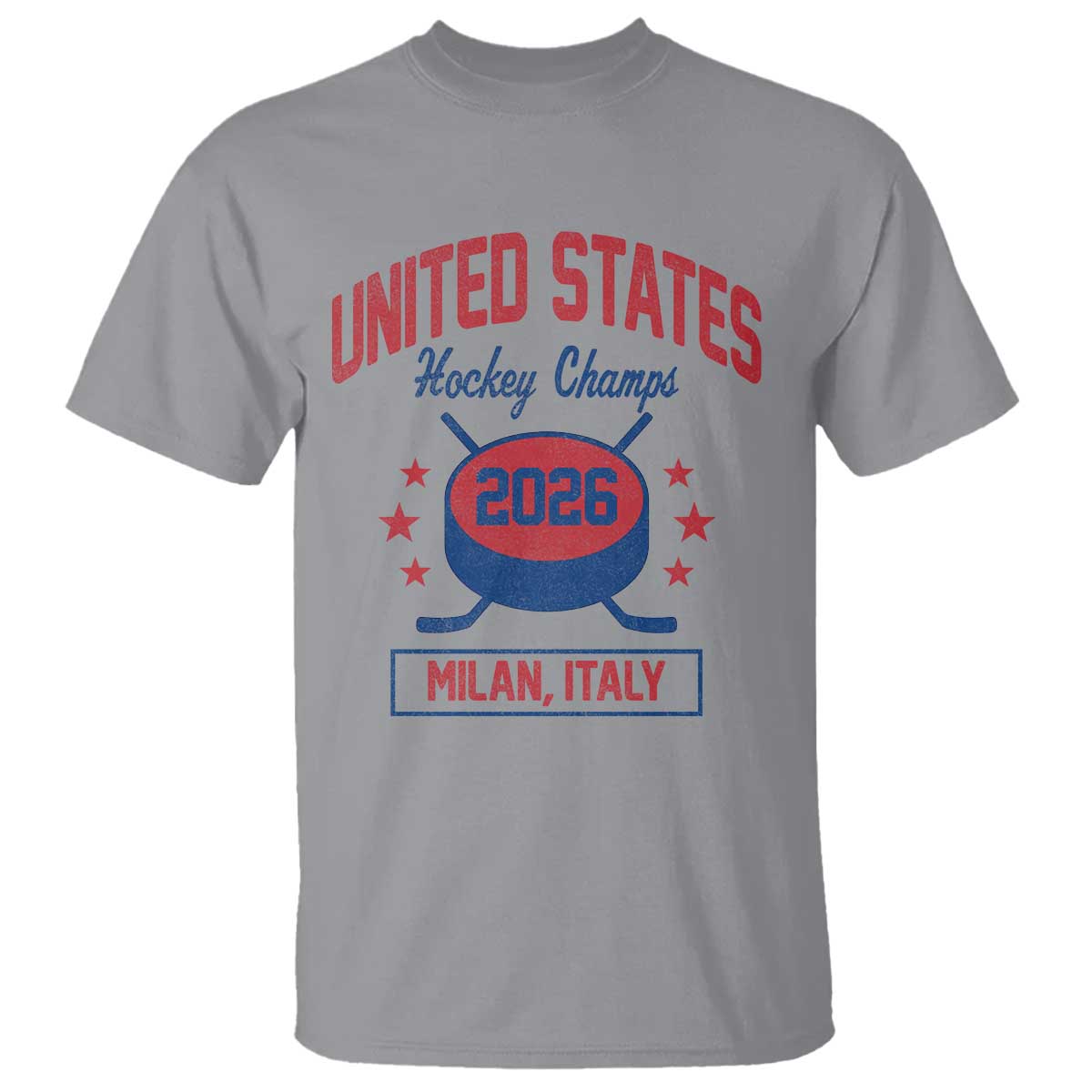 United States Hockey Champs 2026 Milan Italy T Shirt Patriotic USA Gold Medal Winter Games Fan TS02 Sport Gray Print Your Wear