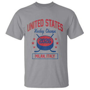 United States Hockey Champs 2026 Milan Italy T Shirt Patriotic USA Gold Medal Winter Games Fan TS02 Sport Gray Print Your Wear