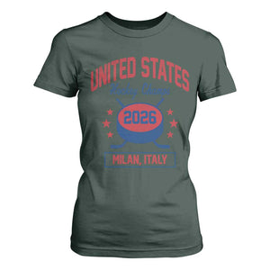 United States Hockey Champs 2026 Milan Italy T Shirt For Women Patriotic USA Gold Medal Winter Games Fan TS02 Dark Forest Green Print Your Wear
