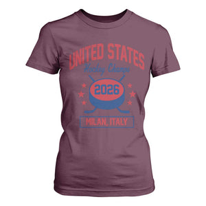United States Hockey Champs 2026 Milan Italy T Shirt For Women Patriotic USA Gold Medal Winter Games Fan TS02 Maroon Print Your Wear