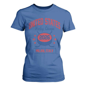United States Hockey Champs 2026 Milan Italy T Shirt For Women Patriotic USA Gold Medal Winter Games Fan TS02 Royal Blue Print Your Wear