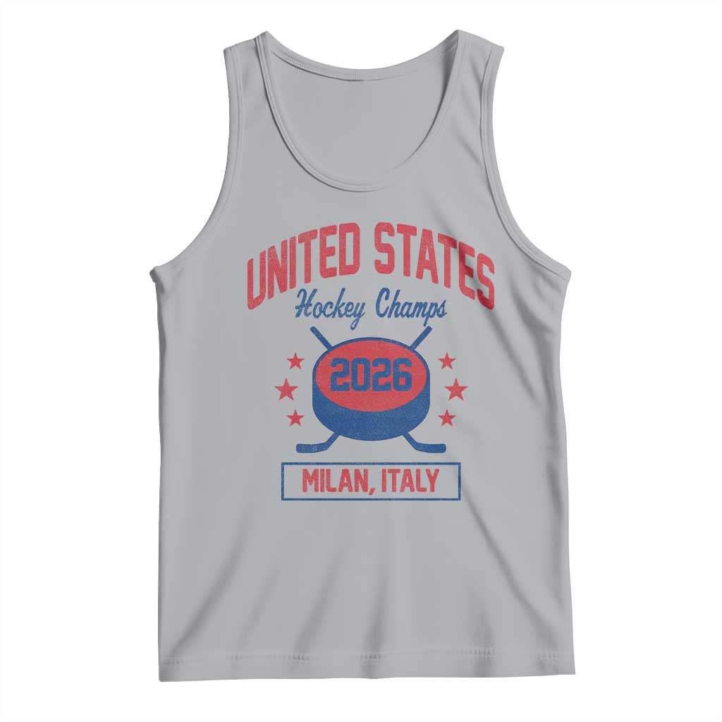 United States Hockey Champs 2026 Milan Italy Tank Top Patriotic USA Gold Medal Winter Games Fan TS02 Athletic Heather Print Your Wear