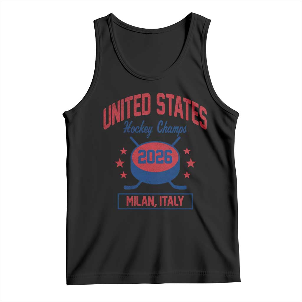 United States Hockey Champs 2026 Milan Italy Tank Top Patriotic USA Gold Medal Winter Games Fan TS02 Black Print Your Wear
