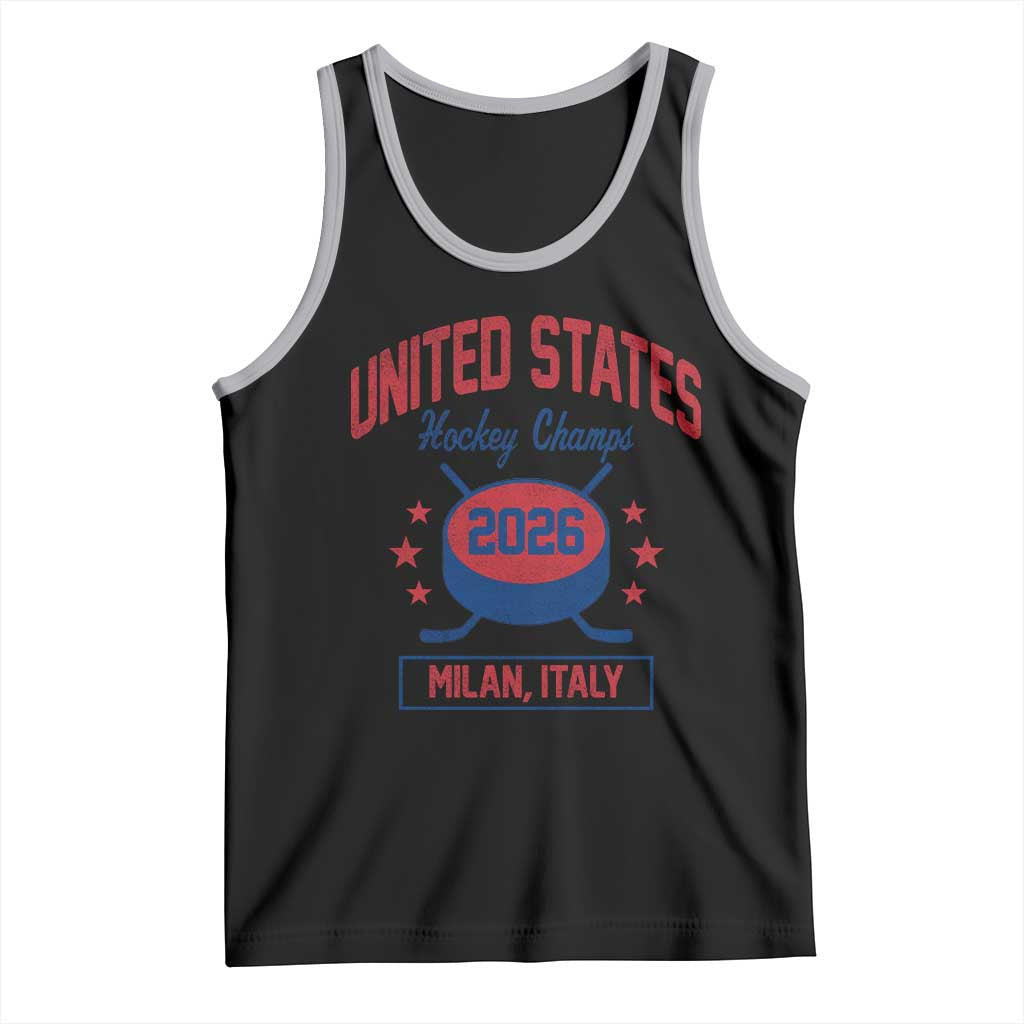 United States Hockey Champs 2026 Milan Italy Tank Top Patriotic USA Gold Medal Winter Games Fan TS02 Black Athletic Heather Print Your Wear