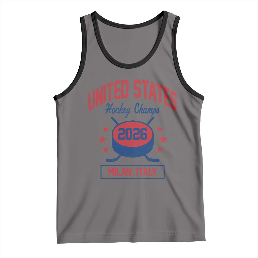 United States Hockey Champs 2026 Milan Italy Tank Top Patriotic USA Gold Medal Winter Games Fan TS02 Deep Heather Black Print Your Wear