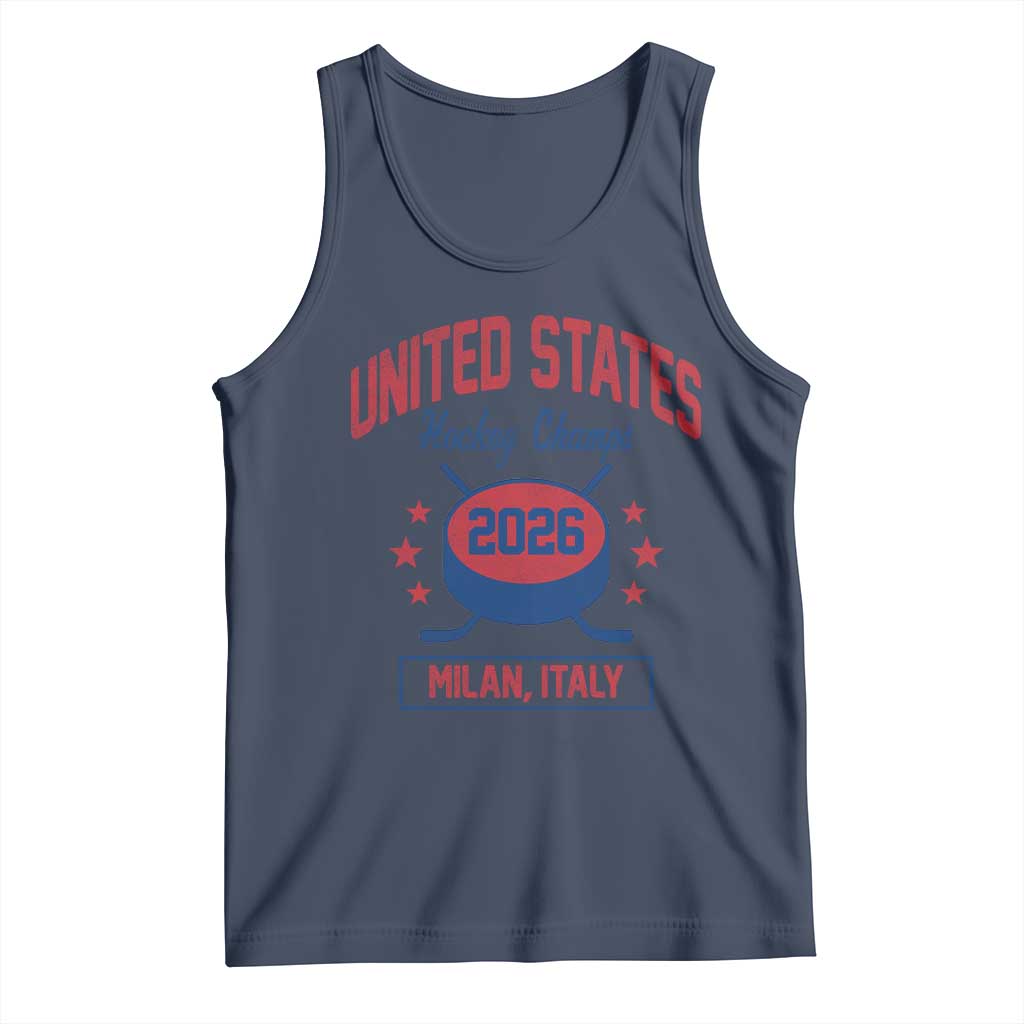 United States Hockey Champs 2026 Milan Italy Tank Top Patriotic USA Gold Medal Winter Games Fan TS02 Navy Print Your Wear