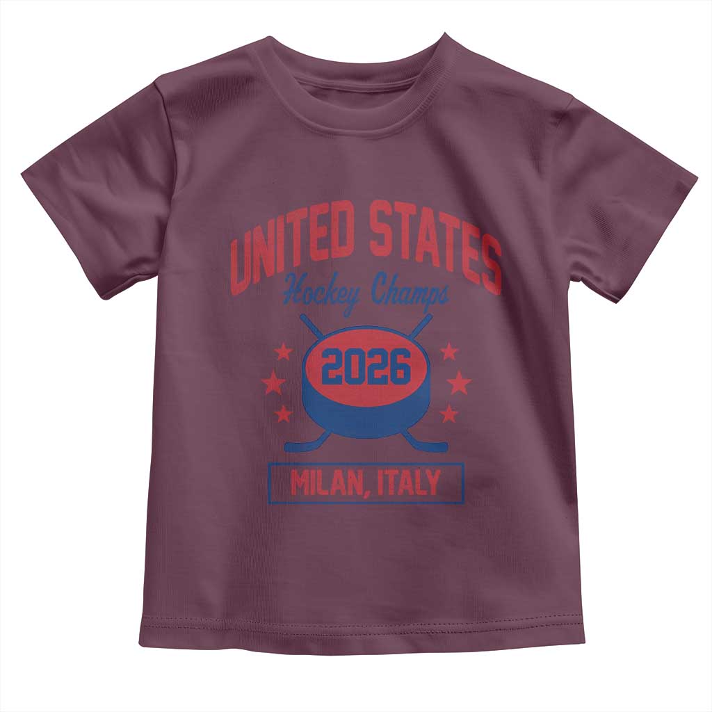 United States Hockey Champs 2026 Milan Italy Toddler T Shirt Patriotic USA Gold Medal Winter Games Fan TS02 Maroon Print Your Wear