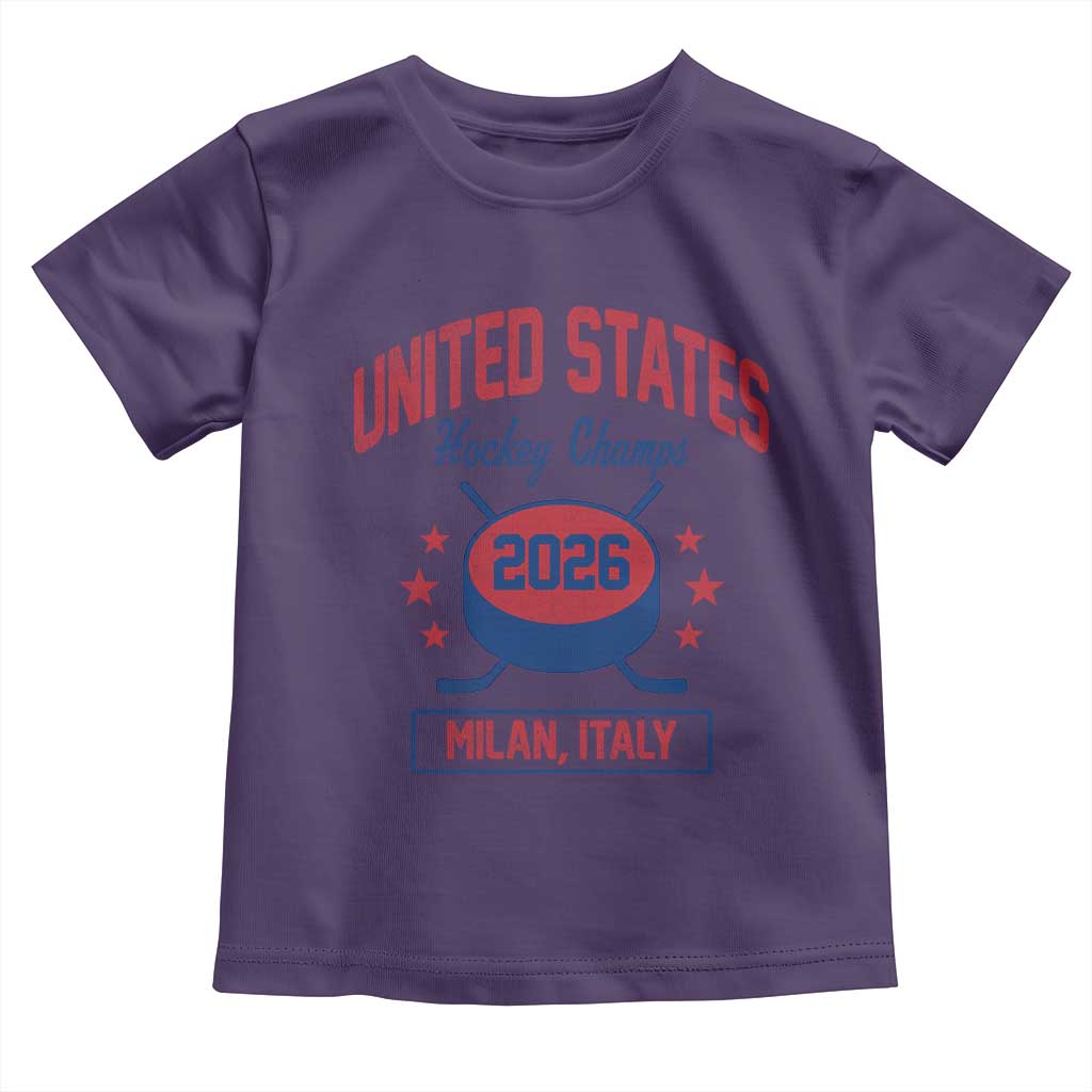 United States Hockey Champs 2026 Milan Italy Toddler T Shirt Patriotic USA Gold Medal Winter Games Fan TS02 Purple Print Your Wear