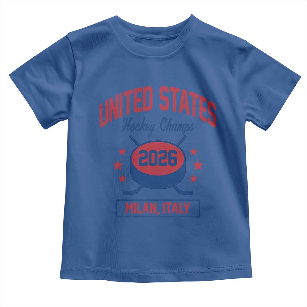 United States Hockey Champs 2026 Milan Italy Toddler T Shirt Patriotic USA Gold Medal Winter Games Fan TS02 Royal Blue Print Your Wear
