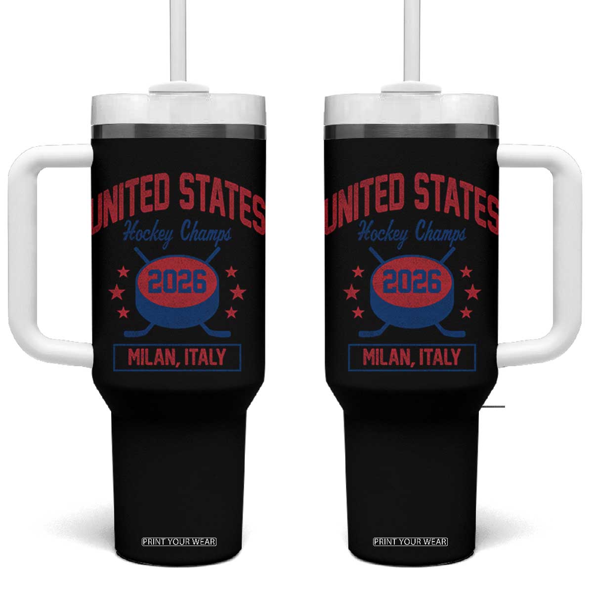 United States Hockey Champs 2026 Milan Italy Tumbler With Handle Patriotic USA Gold Medal Winter Games Fan TS02 One Size: 40 oz Black Print Your Wear