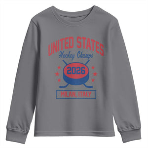 United States Hockey Champs 2026 Milan Italy Youth Sweatshirt Patriotic USA Gold Medal Winter Games Fan TS02 Charcoal Print Your Wear