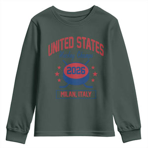 United States Hockey Champs 2026 Milan Italy Youth Sweatshirt Patriotic USA Gold Medal Winter Games Fan TS02 Dark Forest Green Print Your Wear