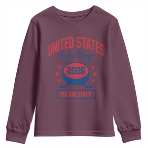 United States Hockey Champs 2026 Milan Italy Youth Sweatshirt Patriotic USA Gold Medal Winter Games Fan TS02 Maroon Print Your Wear