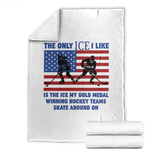 USA Gold Medal Hockey Patriotic American Flag Throw Blanket The Only Ice I Like Champions TS02 White Print Your Wear