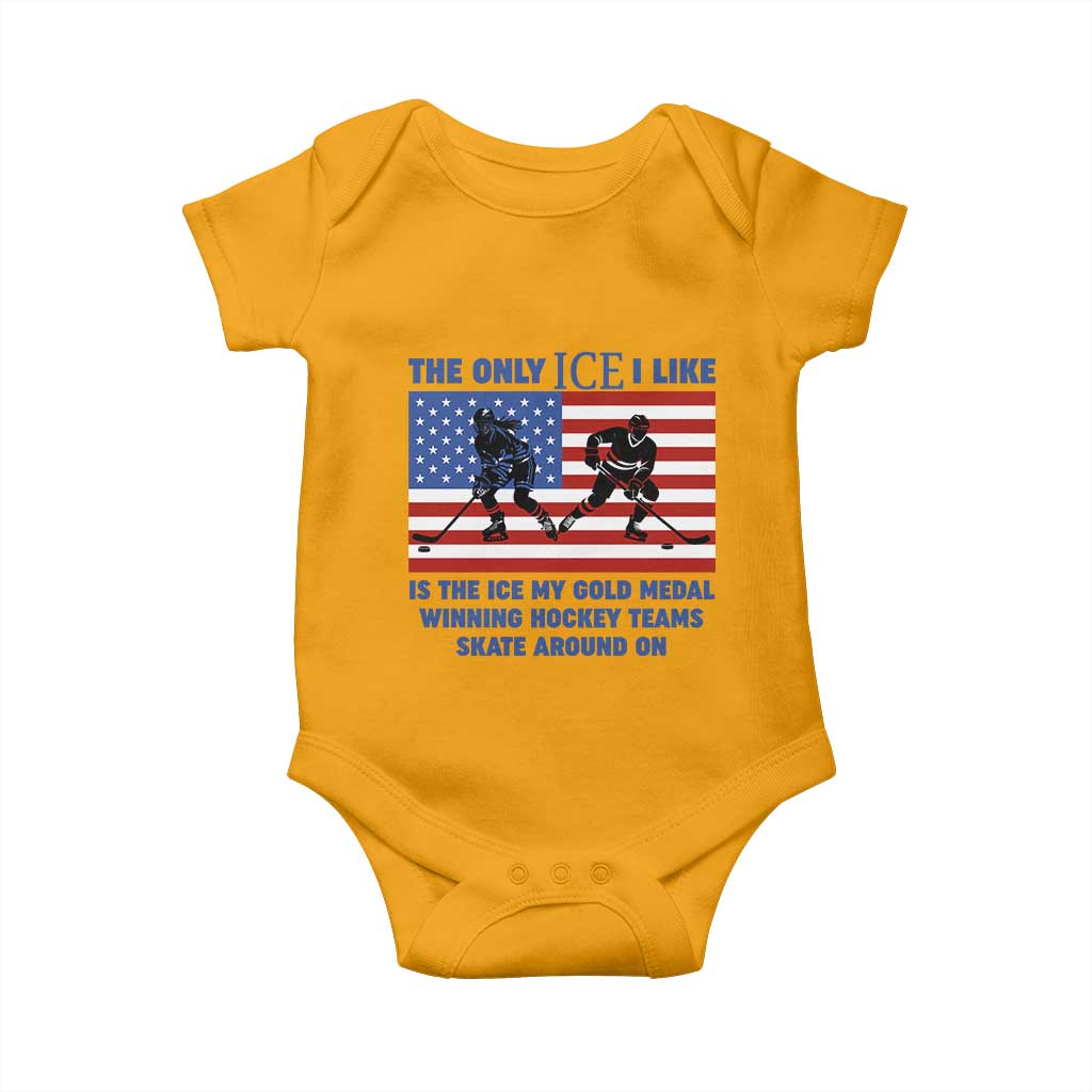 USA Gold Medal Hockey Patriotic American Flag Baby Onesie The Only Ice I Like Champions TS02 Gold Print Your Wear