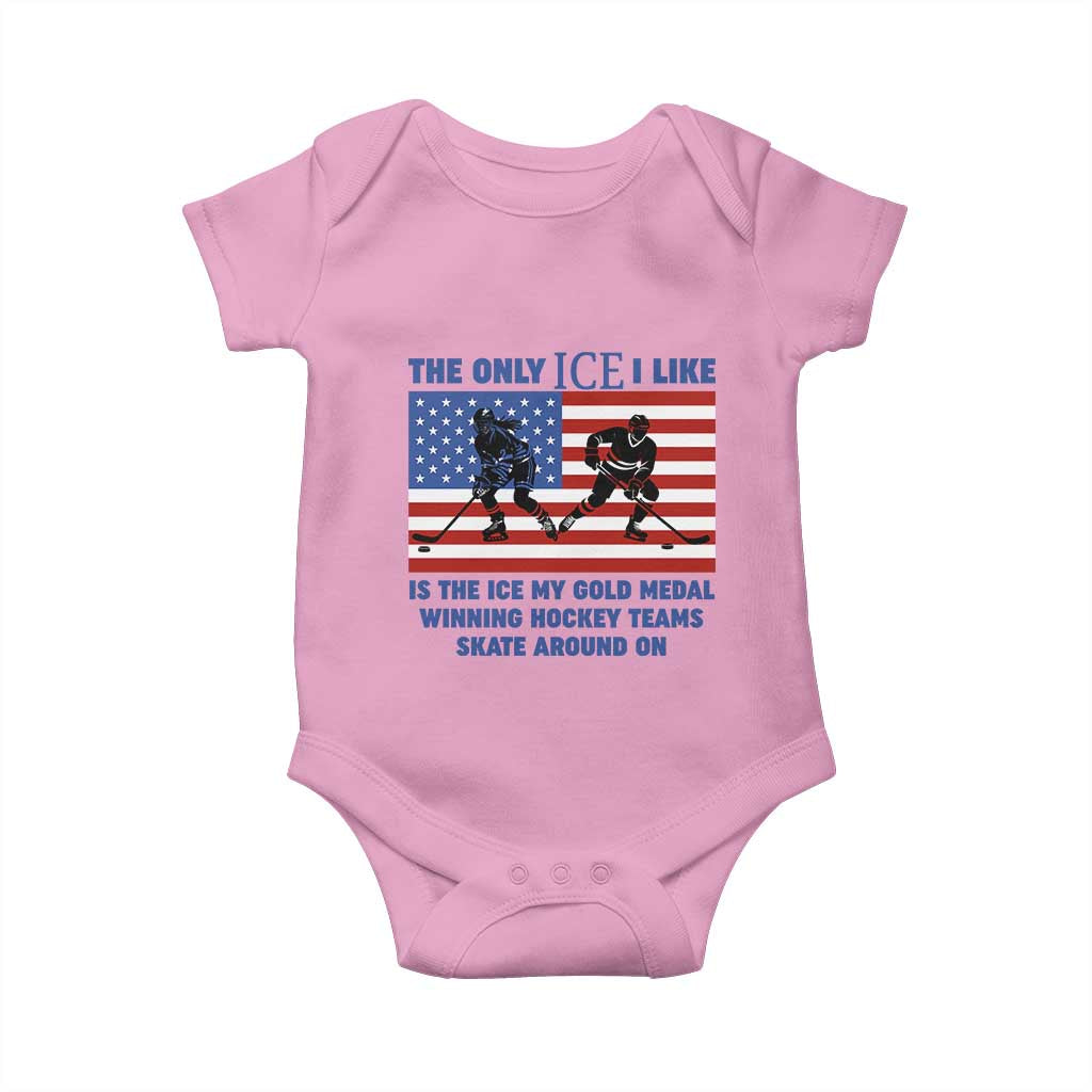 USA Gold Medal Hockey Patriotic American Flag Baby Onesie The Only Ice I Like Champions TS02 Light Pink Print Your Wear